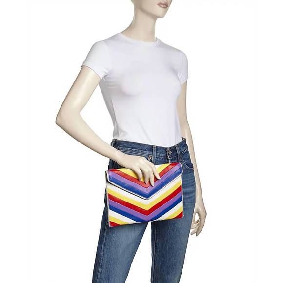 NEW REBECCA MINKOFF chevron quilted leo leather clutch in rainbow - Picture 4 of 4